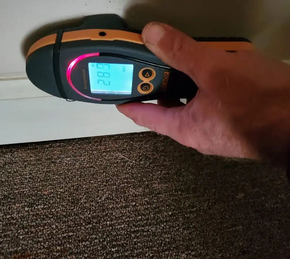 Moisture detection at baseboard during Sewage Cleanup & Sanitation in Aztec